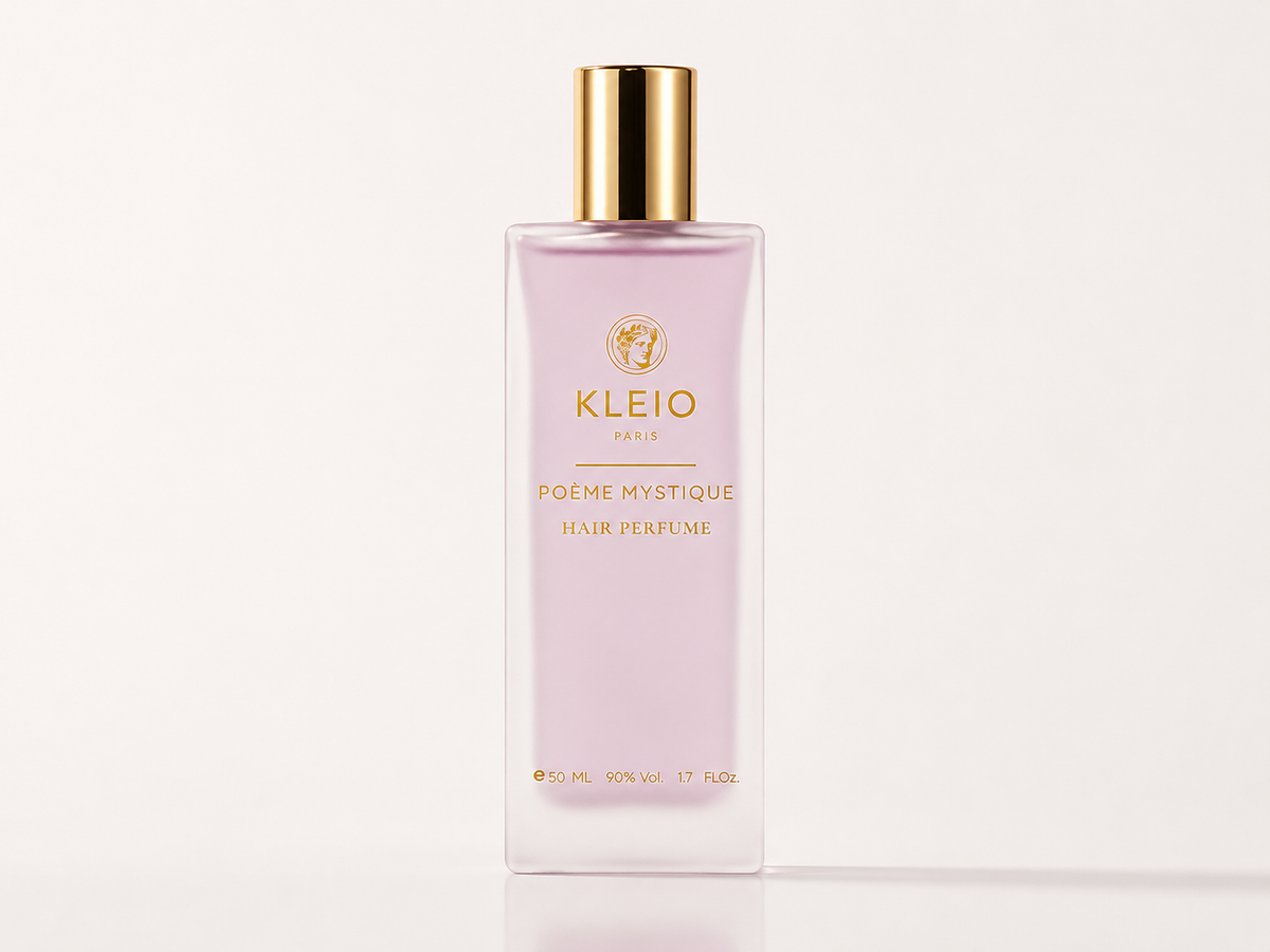 Poème Mystique Hair Perfume 50 ml in a frosted lilac bottle with a gold cap