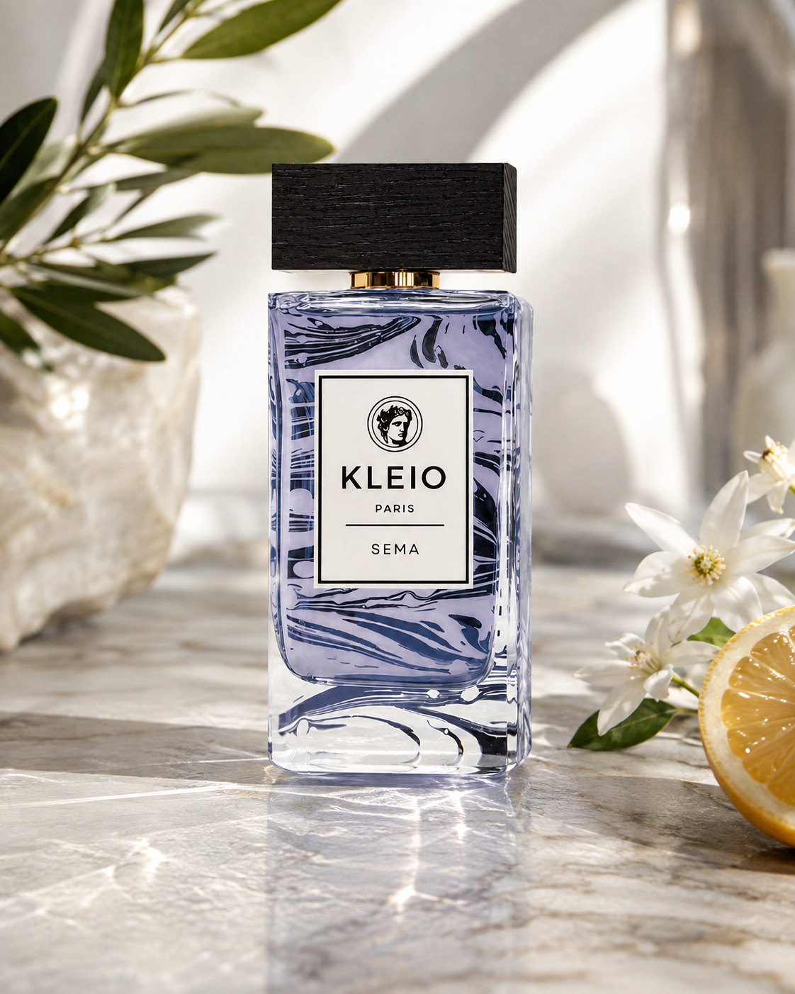SEMA Eau de Parfum bottle in pale architecture with citrus and white flowers