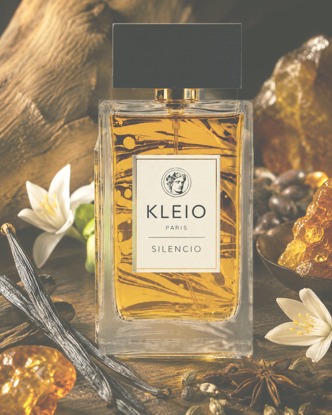 Silencio Eau de Parfum bottle in warm light